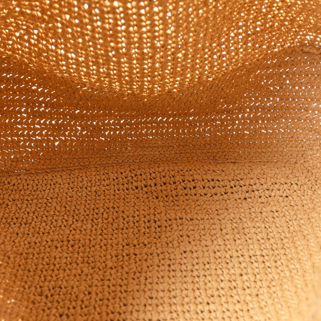 Yarn Raffia Effect Crochet Embroidered Logo Tote Naturale