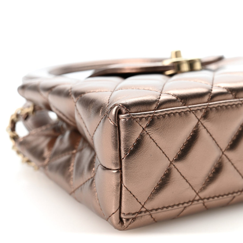 Metallic Aged Calfskin Quilted Nano Kelly Shopper Bronze