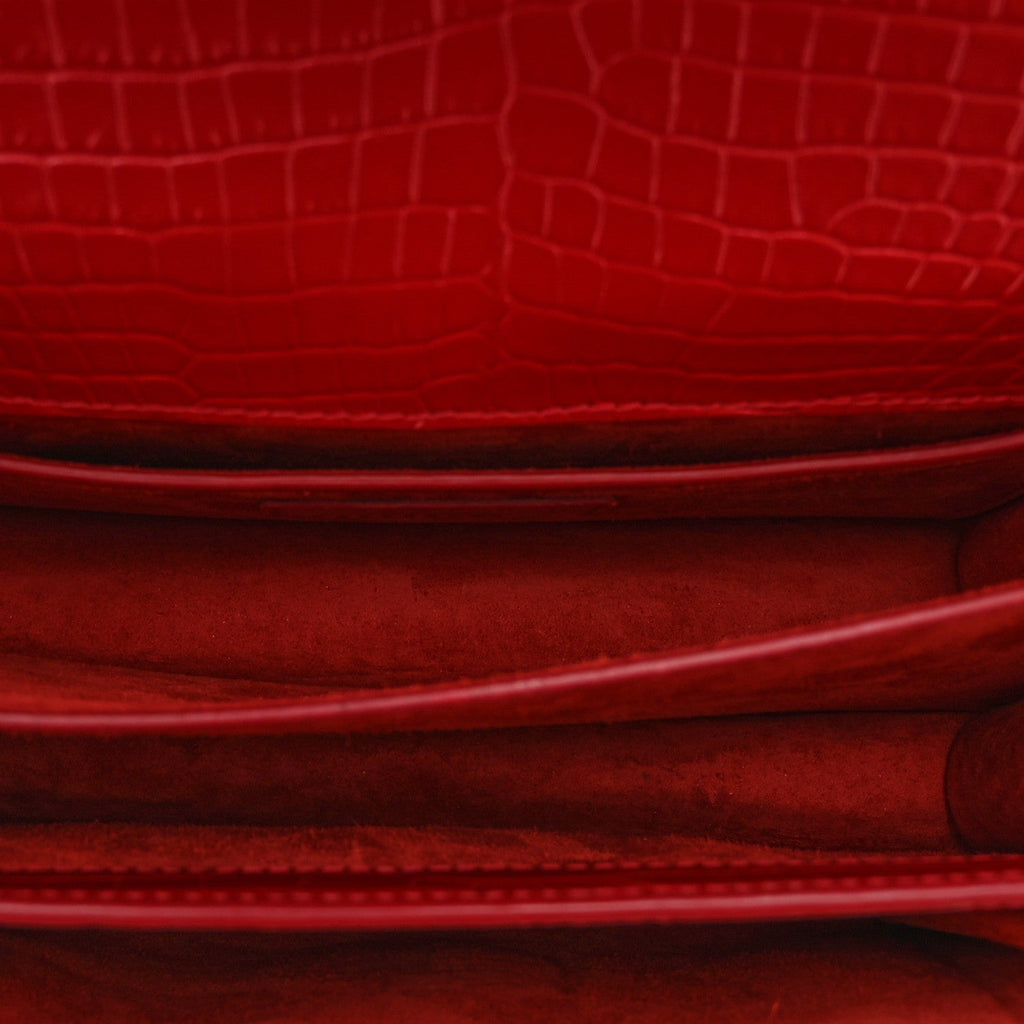 Calfskin Crocodile Embossed Medium Monogram Sunset Rouge Eros