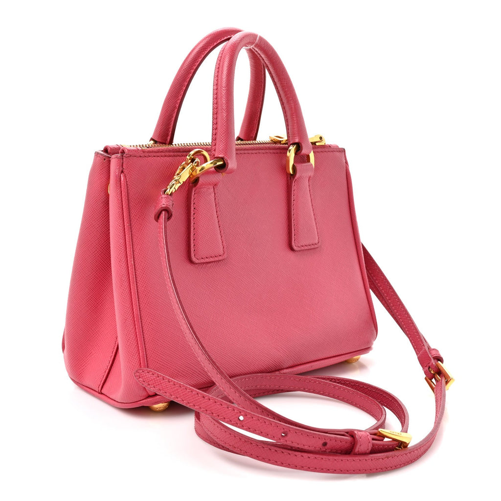 Saffiano Lux Micro Galleria Double Zip Tote Fuxia