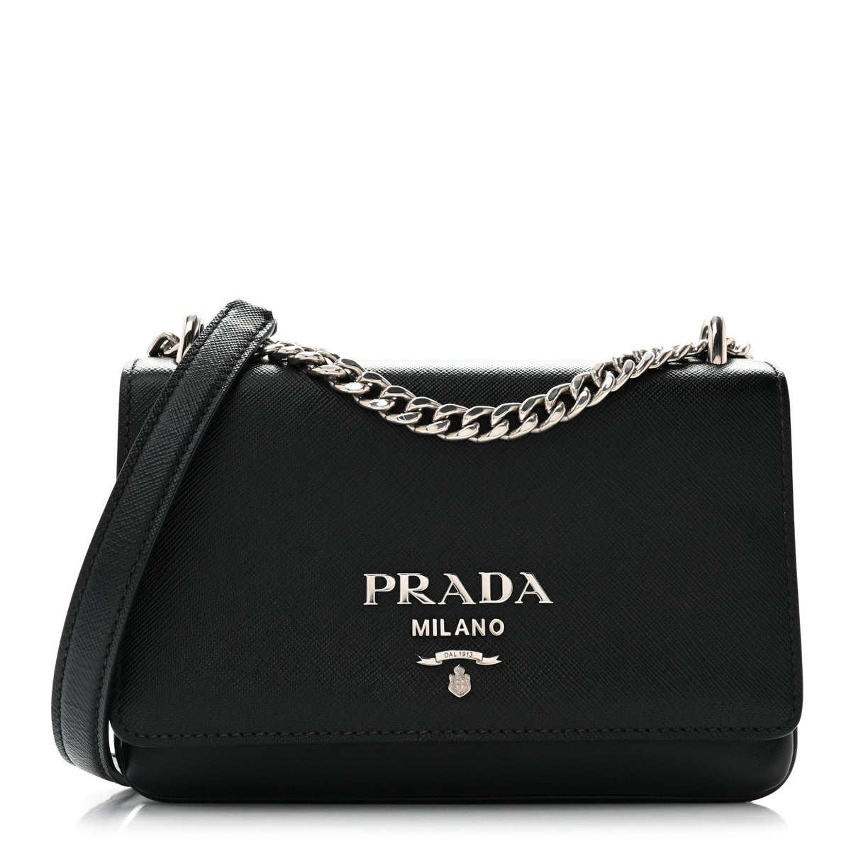 Saffiano Soft Calf Chain Crossbody Bag Black
