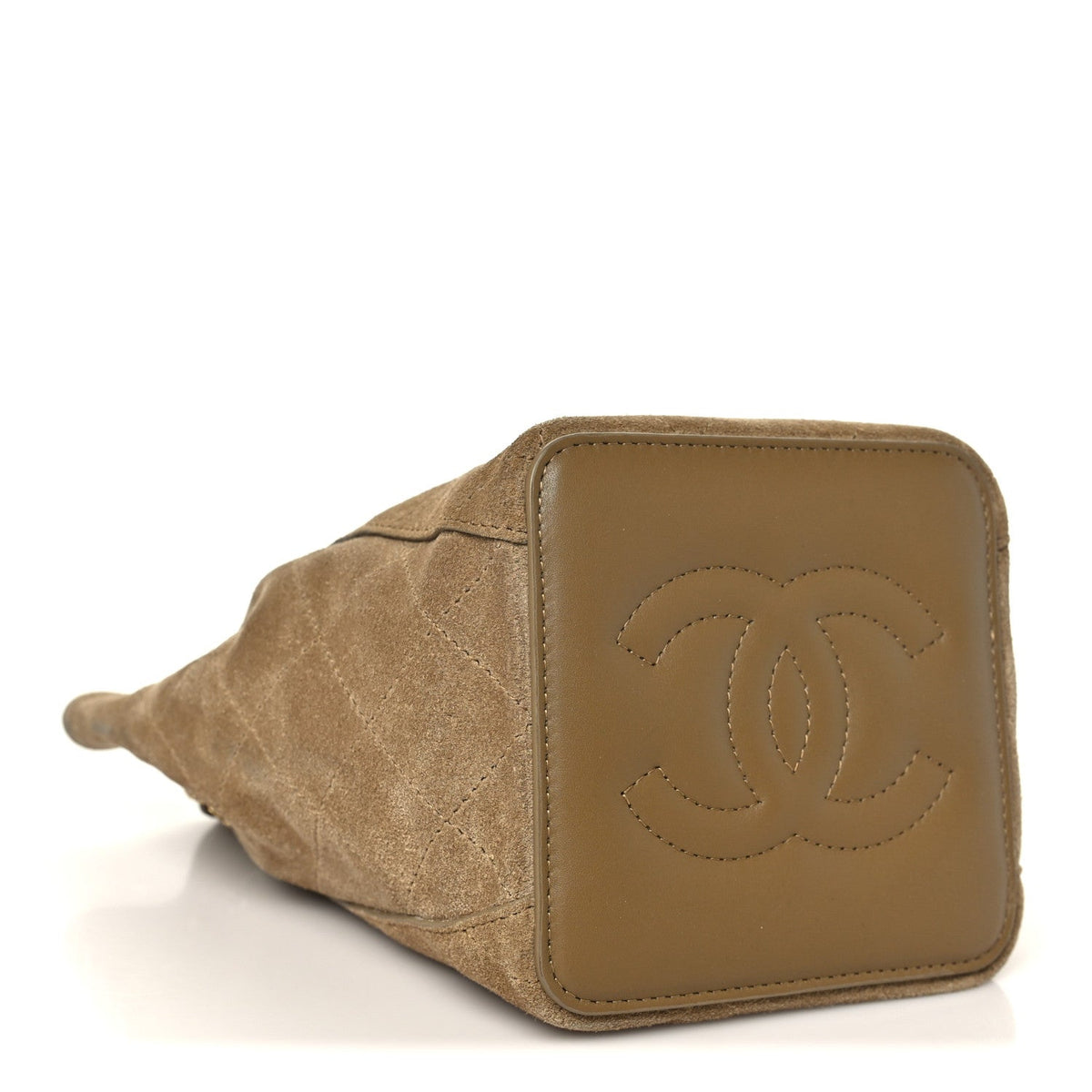 Suede Calfskin Quilted Mini Bucket Bag With Chain Dark Beige