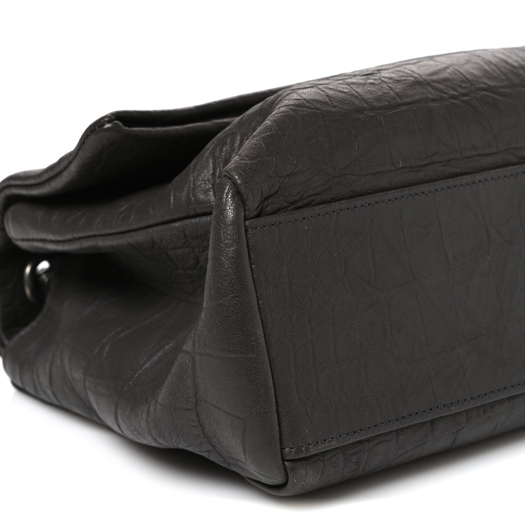 Calfskin Crocodile Embossed West Hollywood Monogram Fold-Over Dark Brown