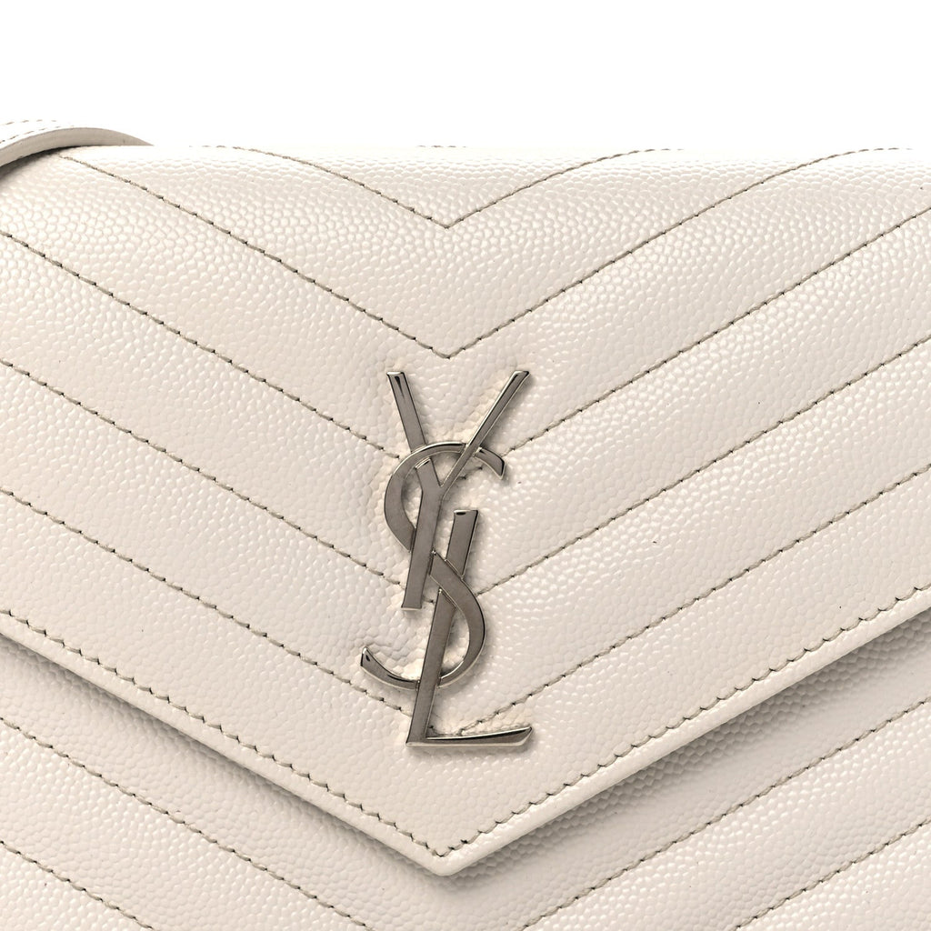 Grain De Poudre Matelasse Chevron Monogram Envelope Chain Wallet Optical White