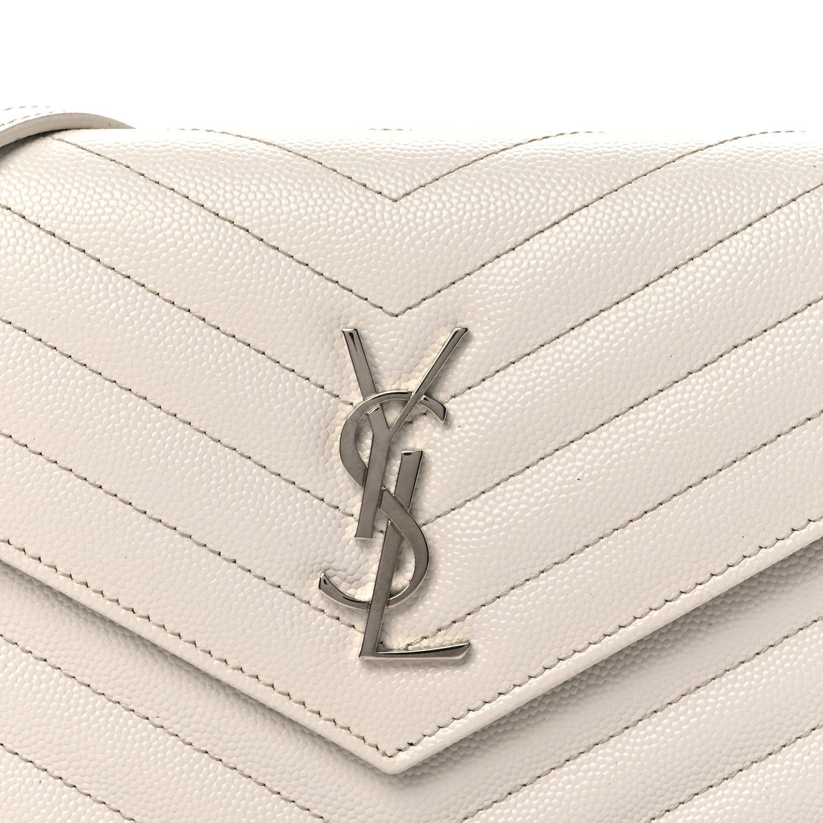 Grain De Poudre Matelasse Chevron Monogram Envelope Chain Wallet Optical White