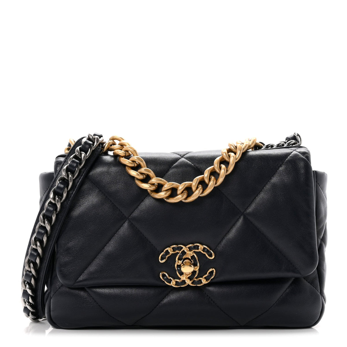 Lambskin Quilted Medium Chanel 19 Flap Navy Blue
