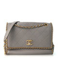 Calfskin Stitched Chain Flap Grey