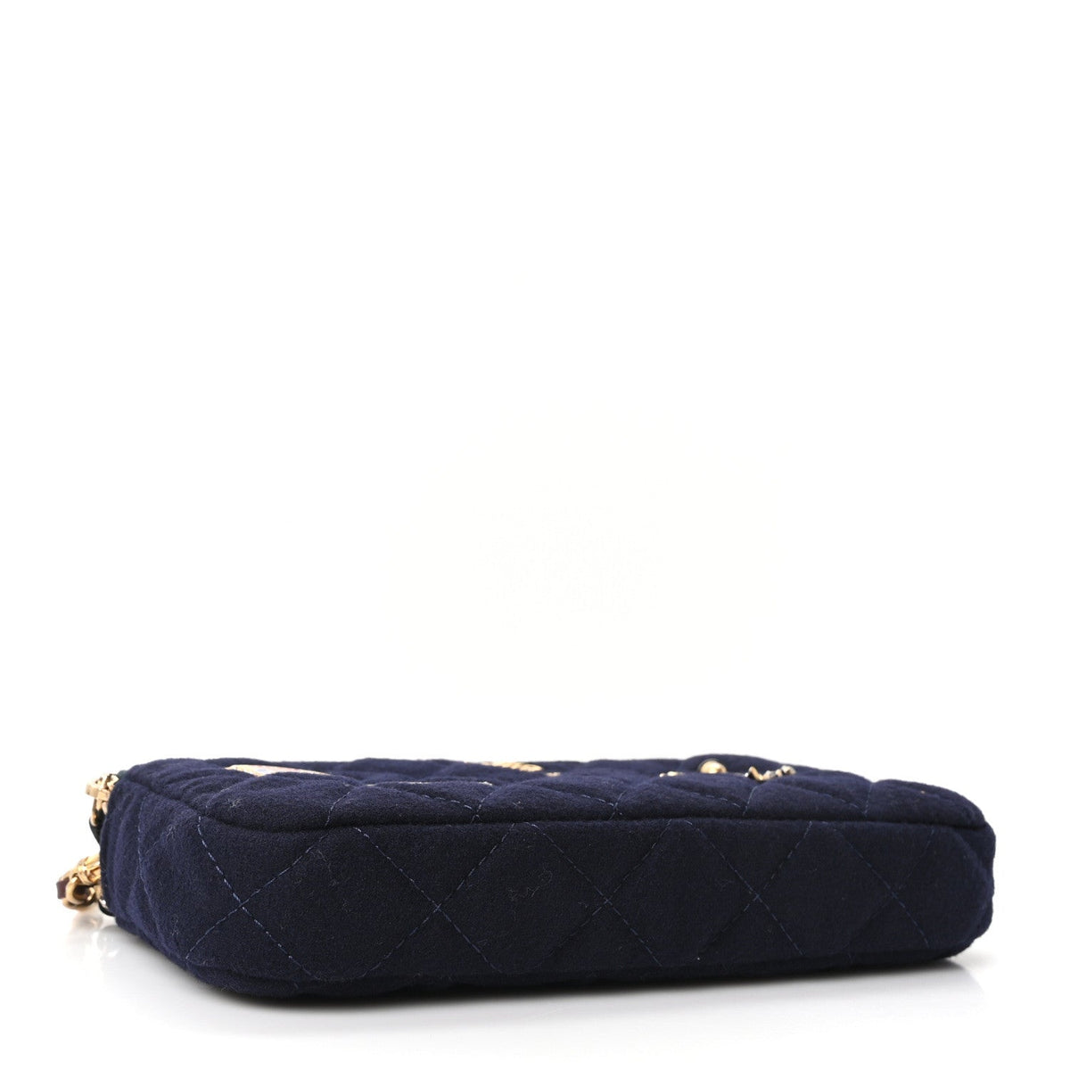Felt Quilted Paris-Hamburg Charms Small Clutch With Chain  Dark Navy