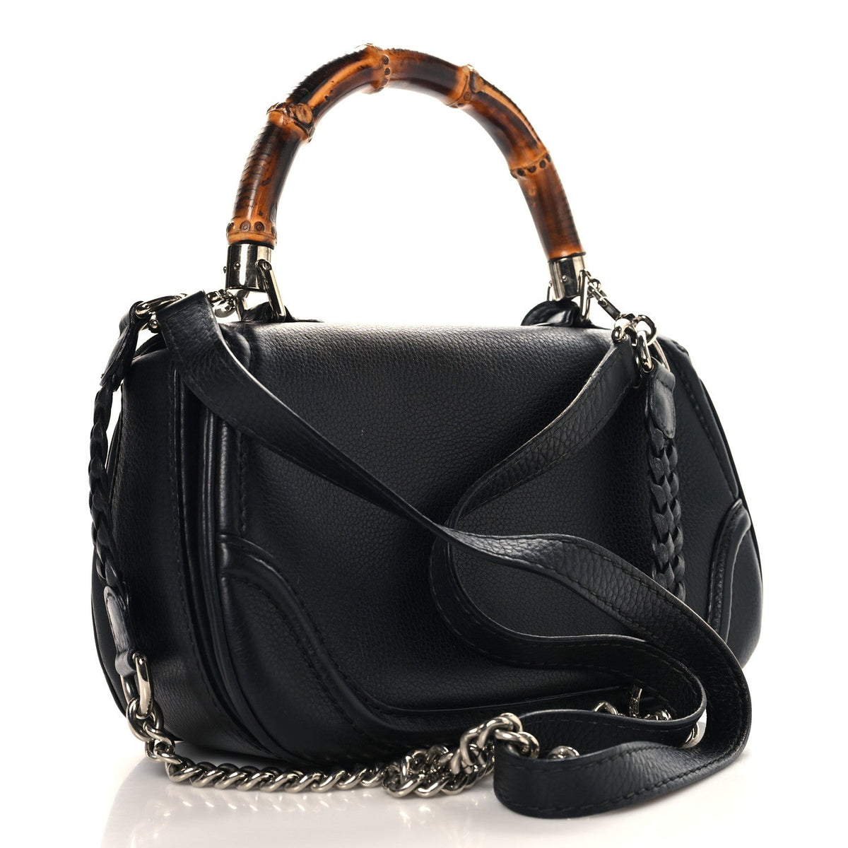 Calfskin Medium New Bamboo Top Handle Bag Black