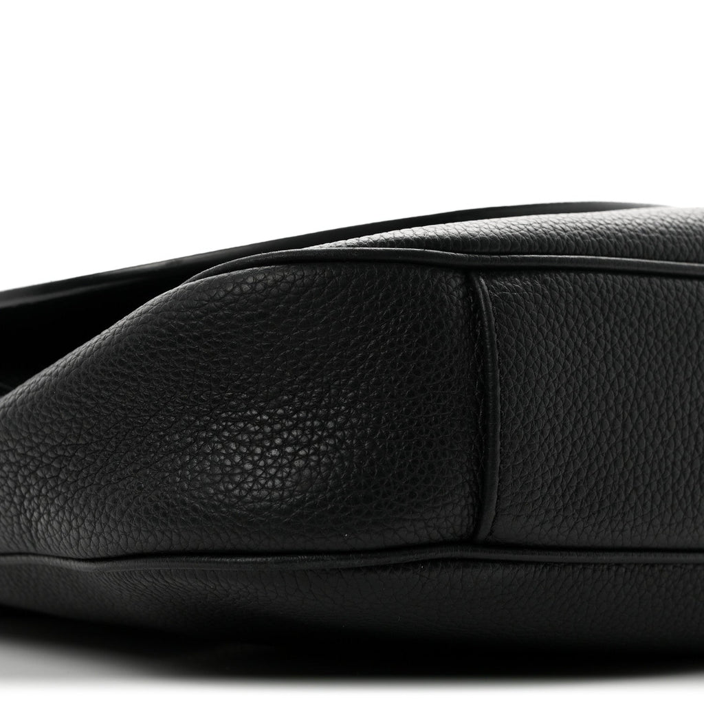 Grained Calfskin Saddle Messenger Bag Black