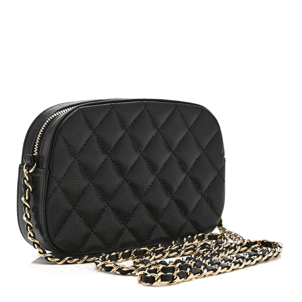 Caviar Quilted Chain Camera Bag Black