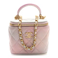 Lambskin Quilted Ombre Mini Top Handle Vanity Case With Chain Pink Multicolor