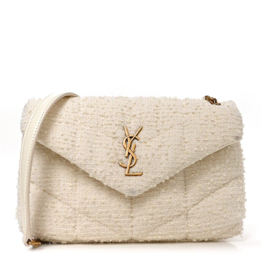 Boucle Tweed Quilted Toy Loulou Puffer Monogram Chain Satchel Craie