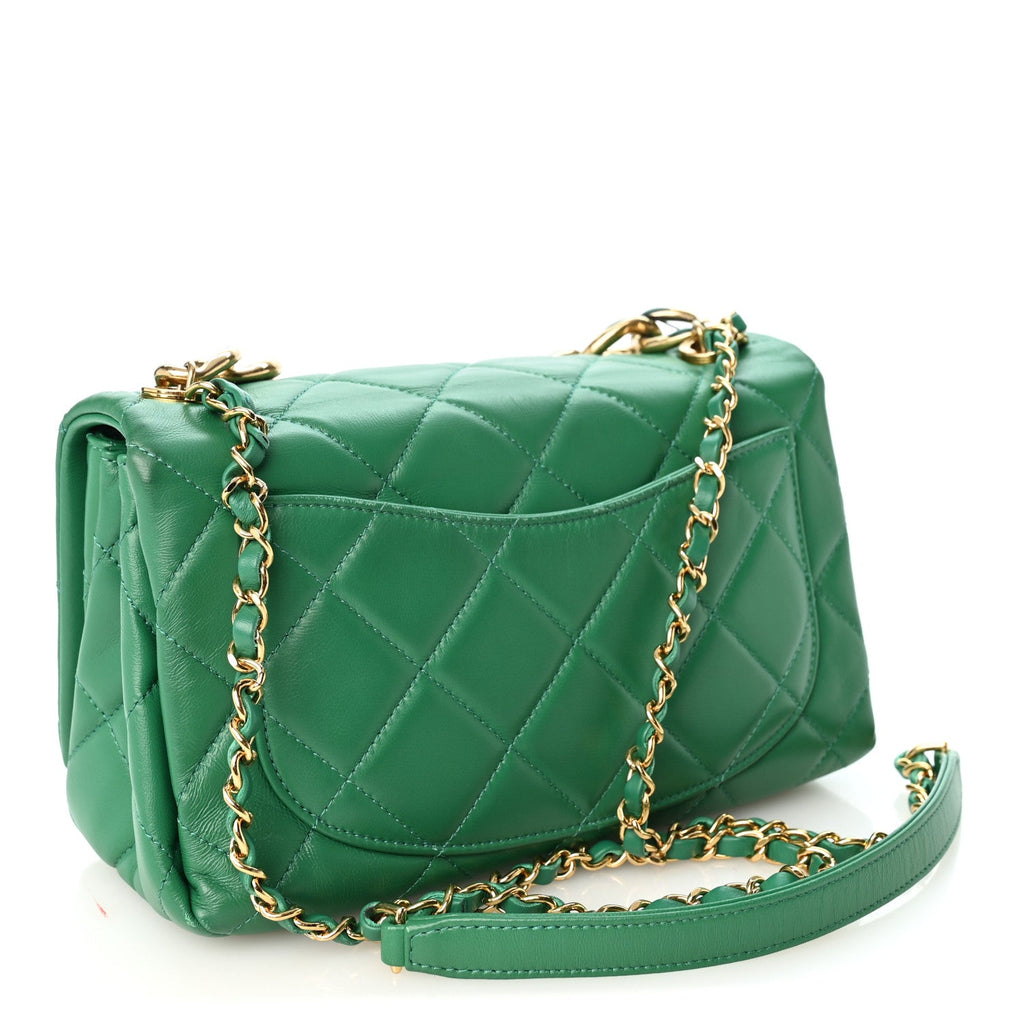 Lambskin Quilted Medium Color Match Flap Green