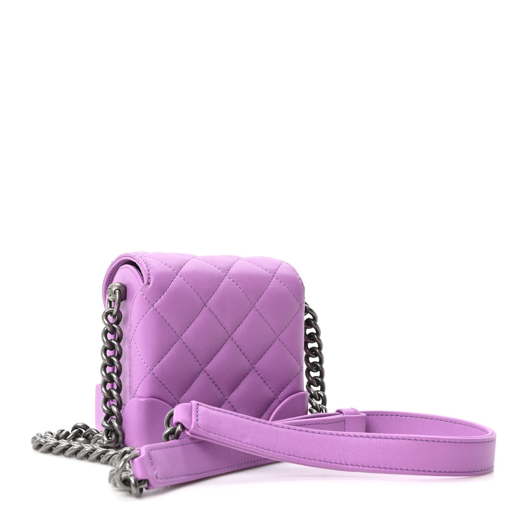 Lambskin Quilted Mini Box Bag Purple
