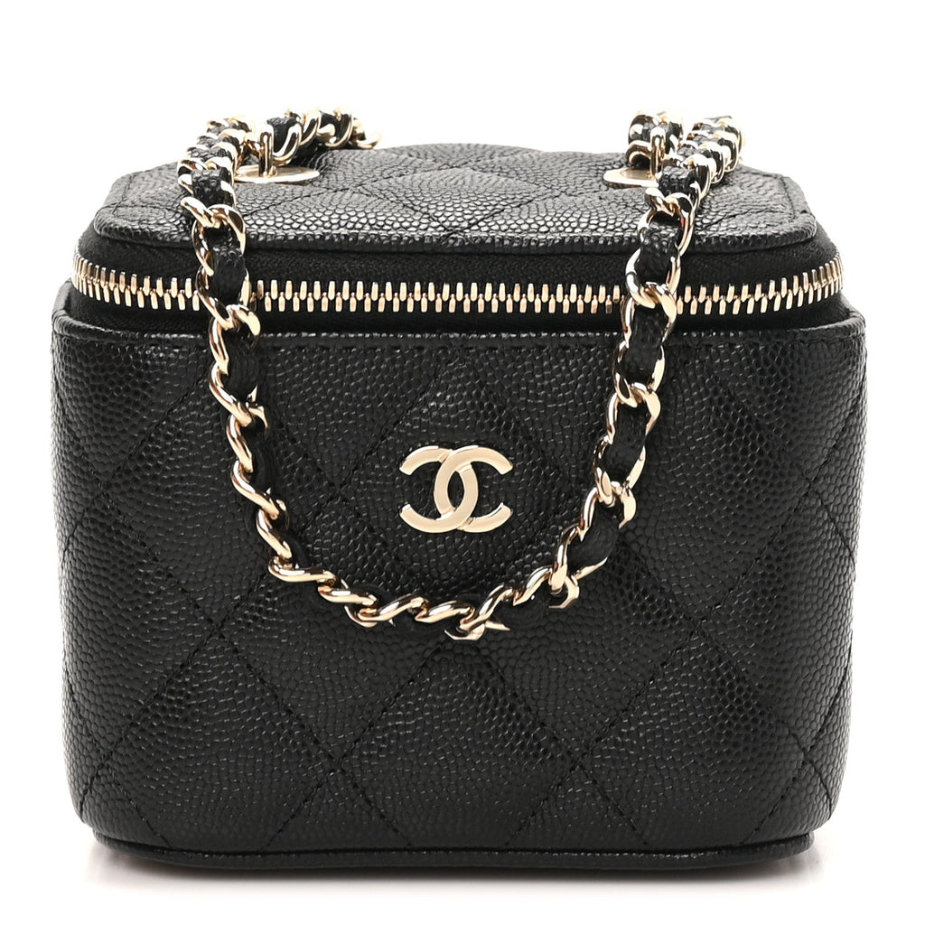 Caviar Quilted Mini Vanity Case With Chain Black