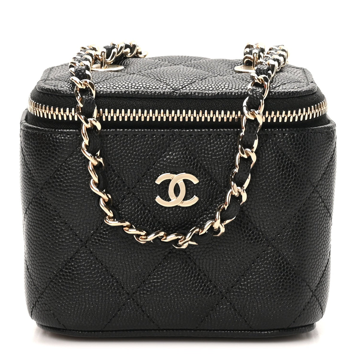 Caviar Quilted Mini Vanity Case With Chain Black