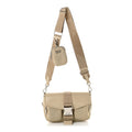 Re-Nylon Spazzolato Double Pocket Buckle Shoulder Bag Deserto