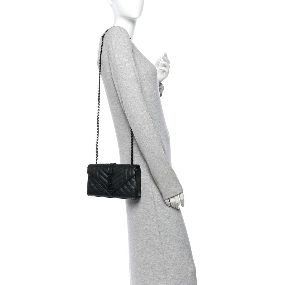 Grain De Poudre Textured Mixed Matelasse Triquilt Small Monogram Monochrome Satchel Black