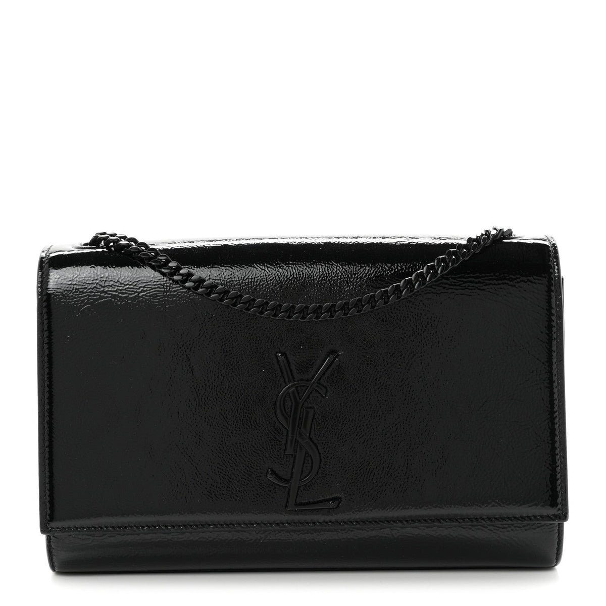 Textured Patent Medium Classic Monogram Kate Satchel Black