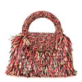 Raffia Fringe Nano Kelly Shopper Red Beige Black