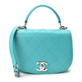 Calfskin Stitched Small Ring My Bag Flap Crossbody Turquoise