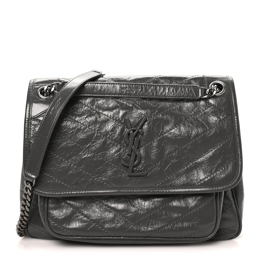 Crinkled Calfskin Matelasse Monogram Medium Niki Chain Satchel Thunder