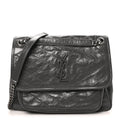 Crinkled Calfskin Matelasse Monogram Medium Niki Chain Satchel Thunder