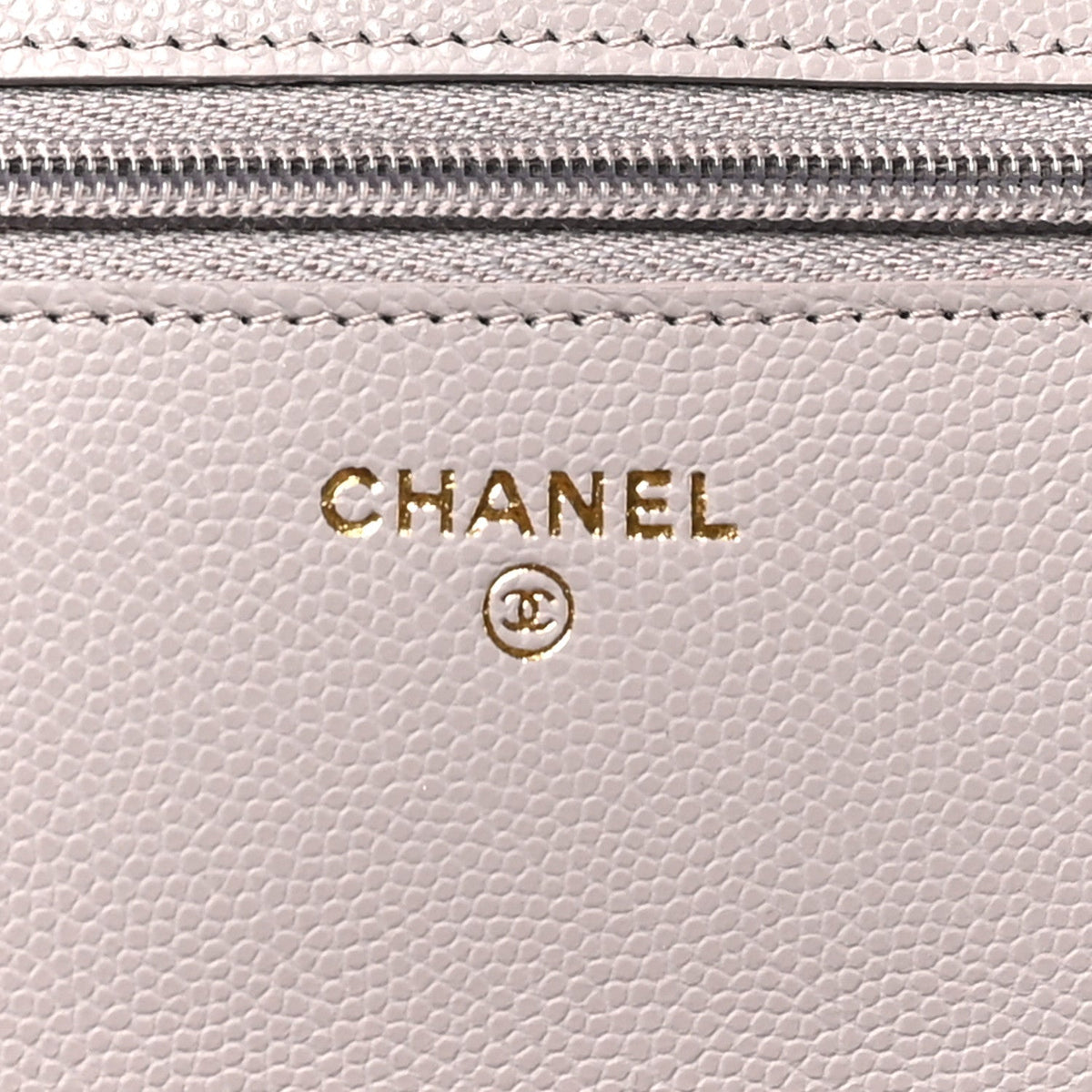 Grained Calfskin Quilted Strass CC Wallet On Chain WOC Dark Grey