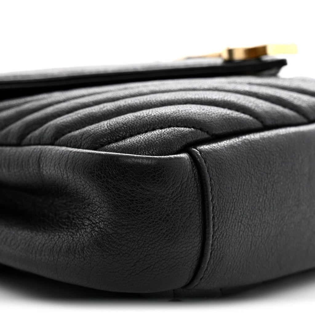 Sheepskin Matelasse Chevron Monogram Medium College Bag Black