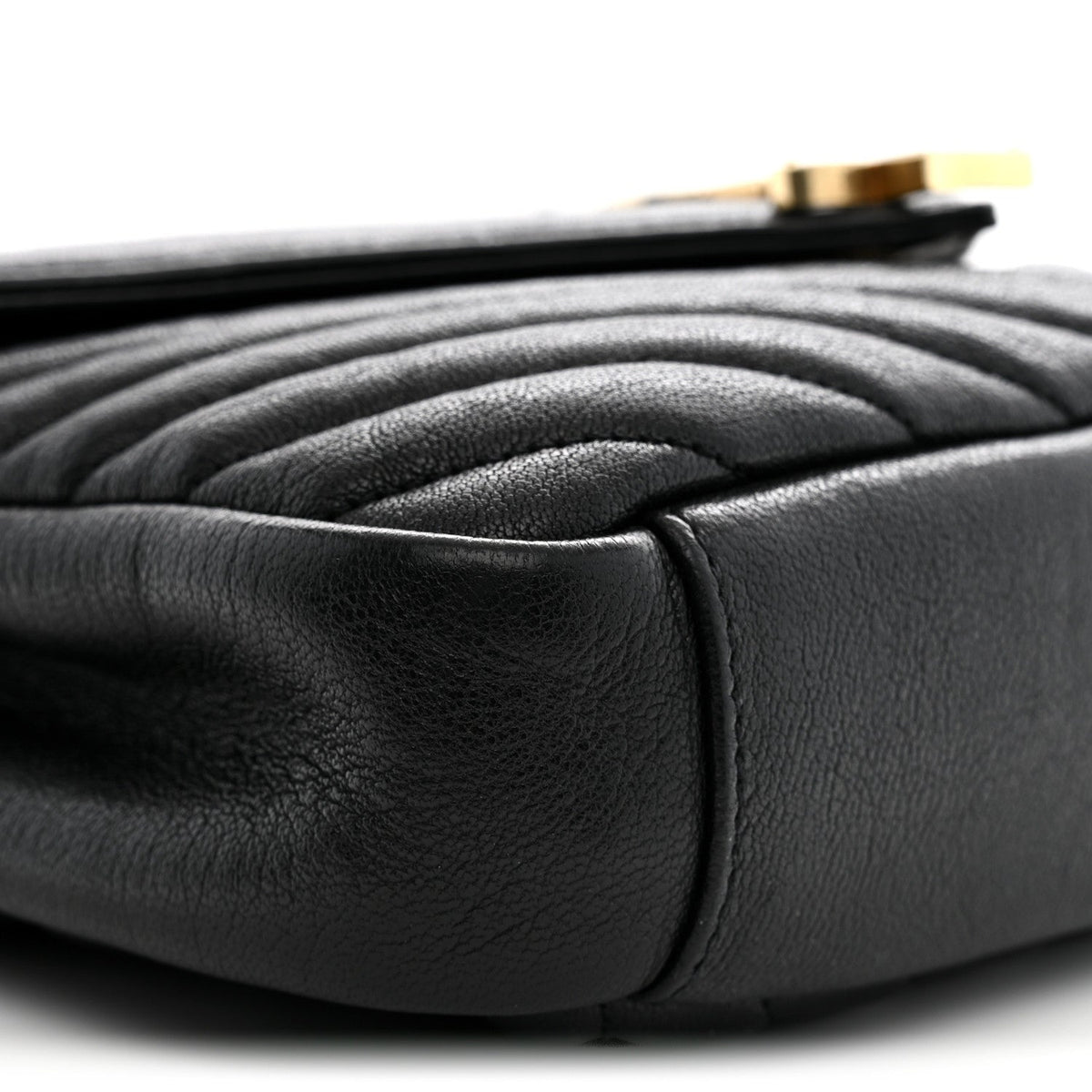 Sheepskin Matelasse Chevron Monogram Medium College Bag Black