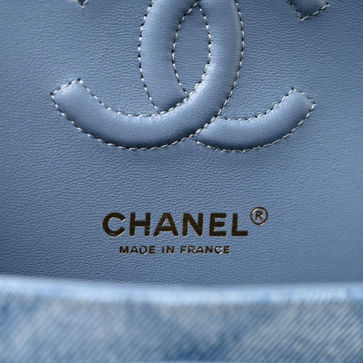 Printed Denim Quilted Small Double Flap Light Blue