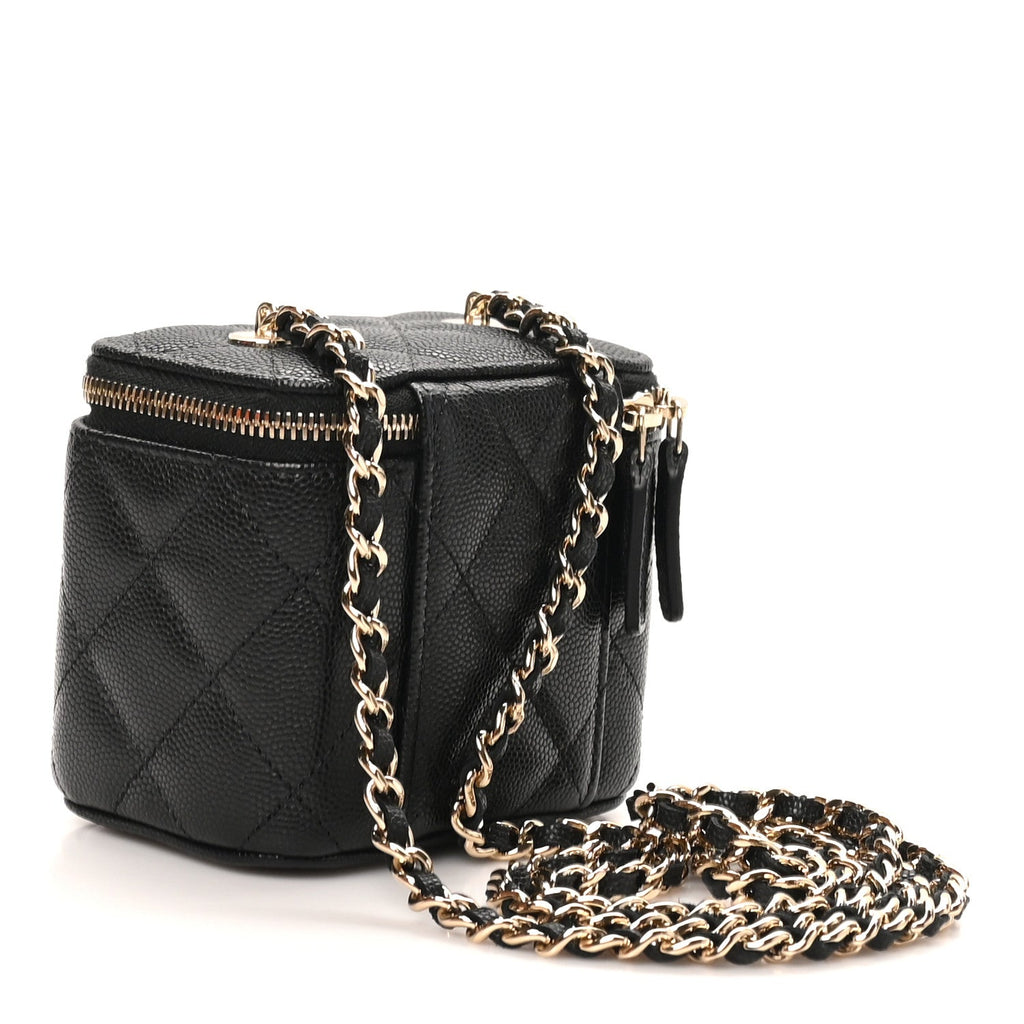 Caviar Quilted Mini Vanity Case With Chain Black