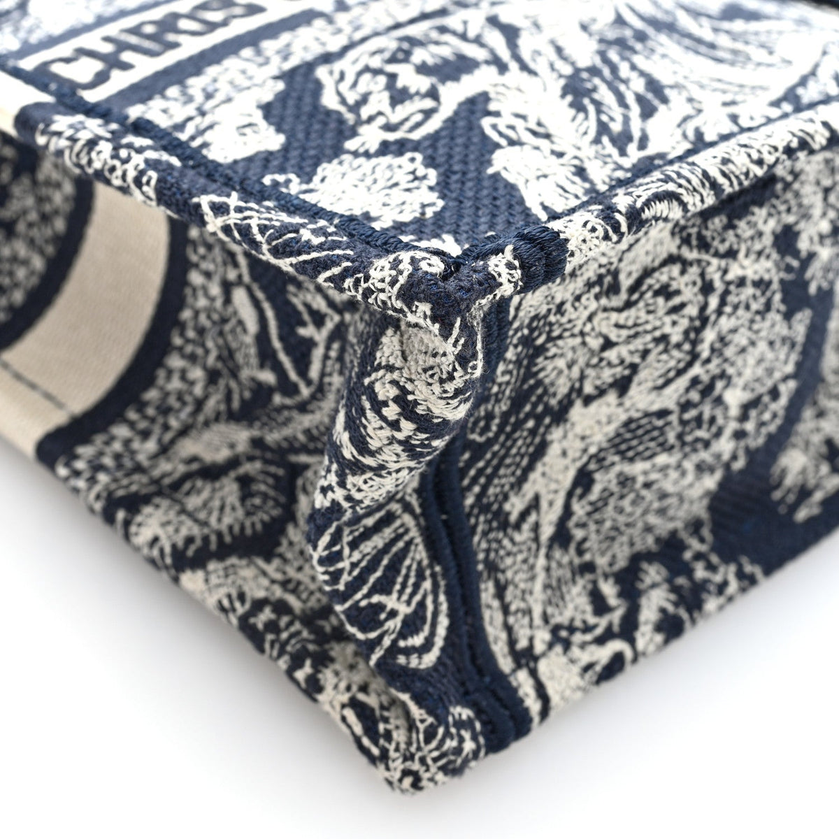Canvas Toile de Jouy Reverse Embroidered Mini Book Tote Phone Bag Blue