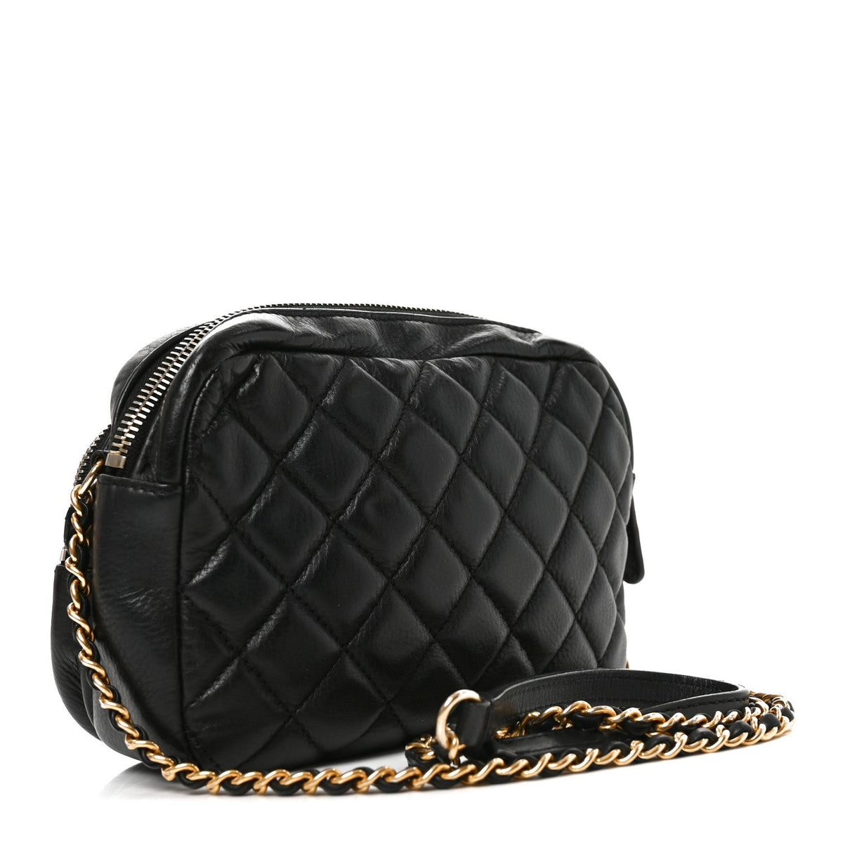 Calfskin Quilted Day Trips Camera Case Black