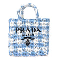 Yarn Raffia Effect Crochet Embroidered Small Logo Tote Celeste
