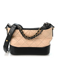 Aged Calfskin Quilted Small Gabrielle Hobo Beige Black