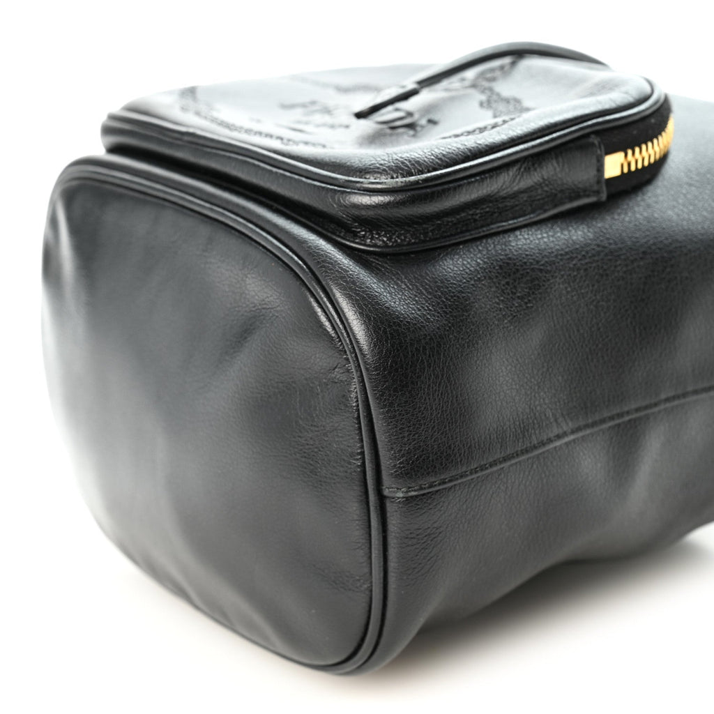 Glace Calfskin Embossed Secchiello Bucket Bag Black
