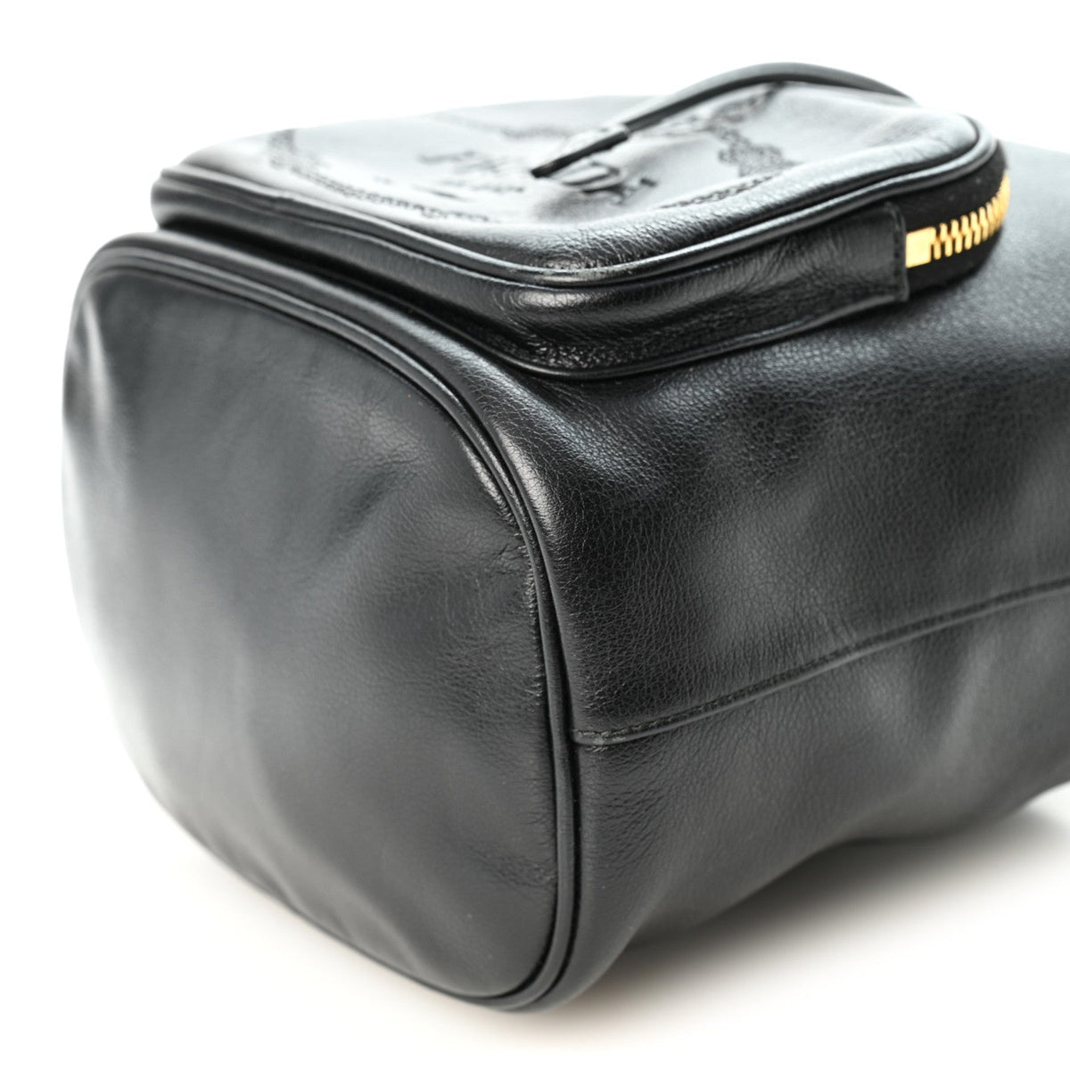 Glace Calfskin Embossed Secchiello Bucket Bag Black