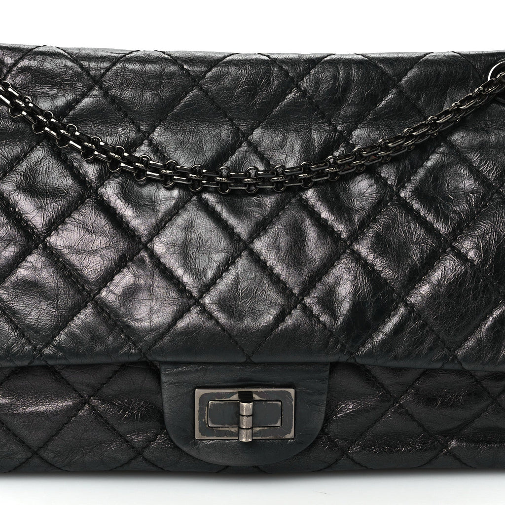 Metallic Aged Calfskin Quilted 2.55 Reissue 226 Flap So Black
