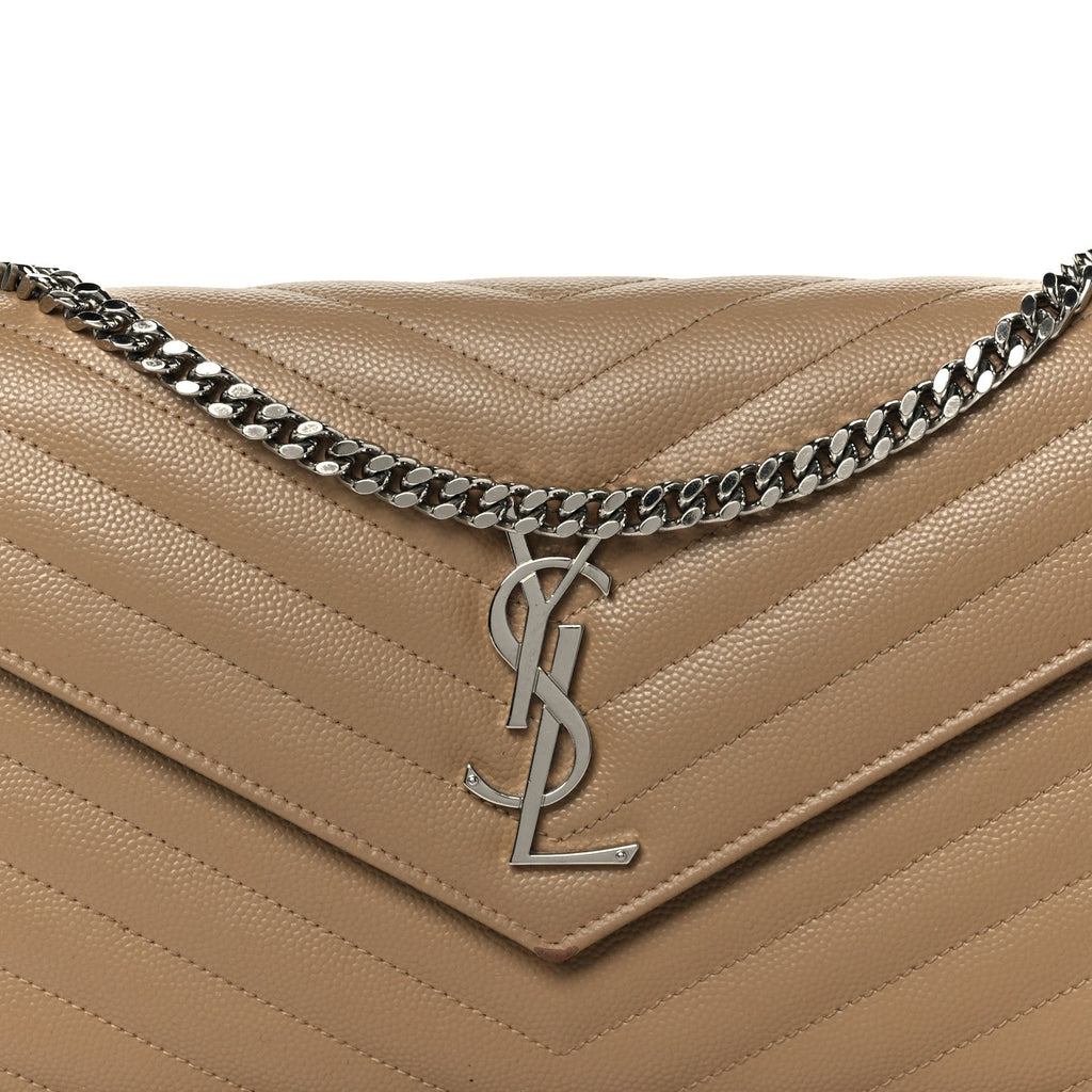 Grain De Poudre Matelasse Chevron Monogram Envelope Chain Wallet Dark Beige