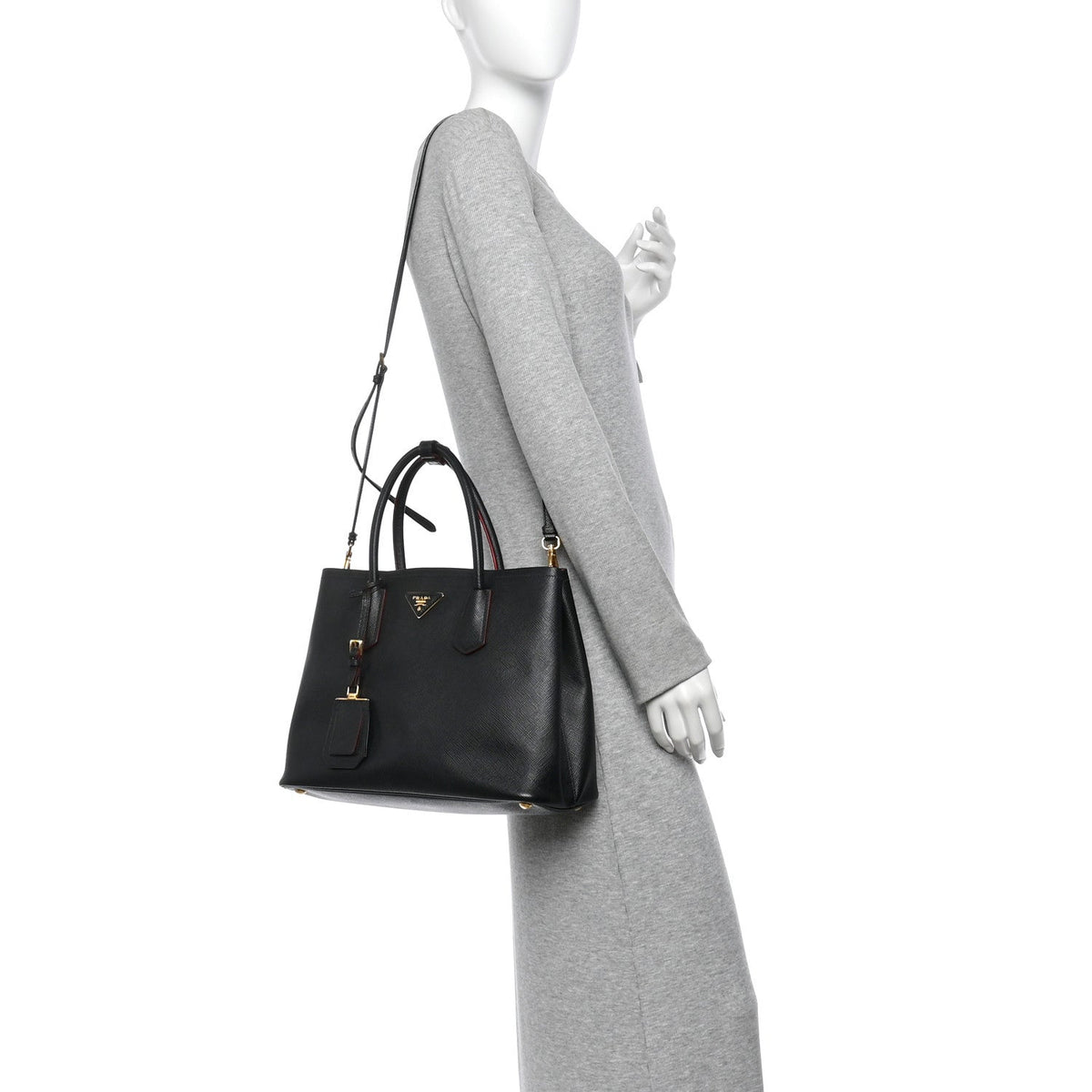 Saffiano Cuir Small Double Bag Black Fuoco
