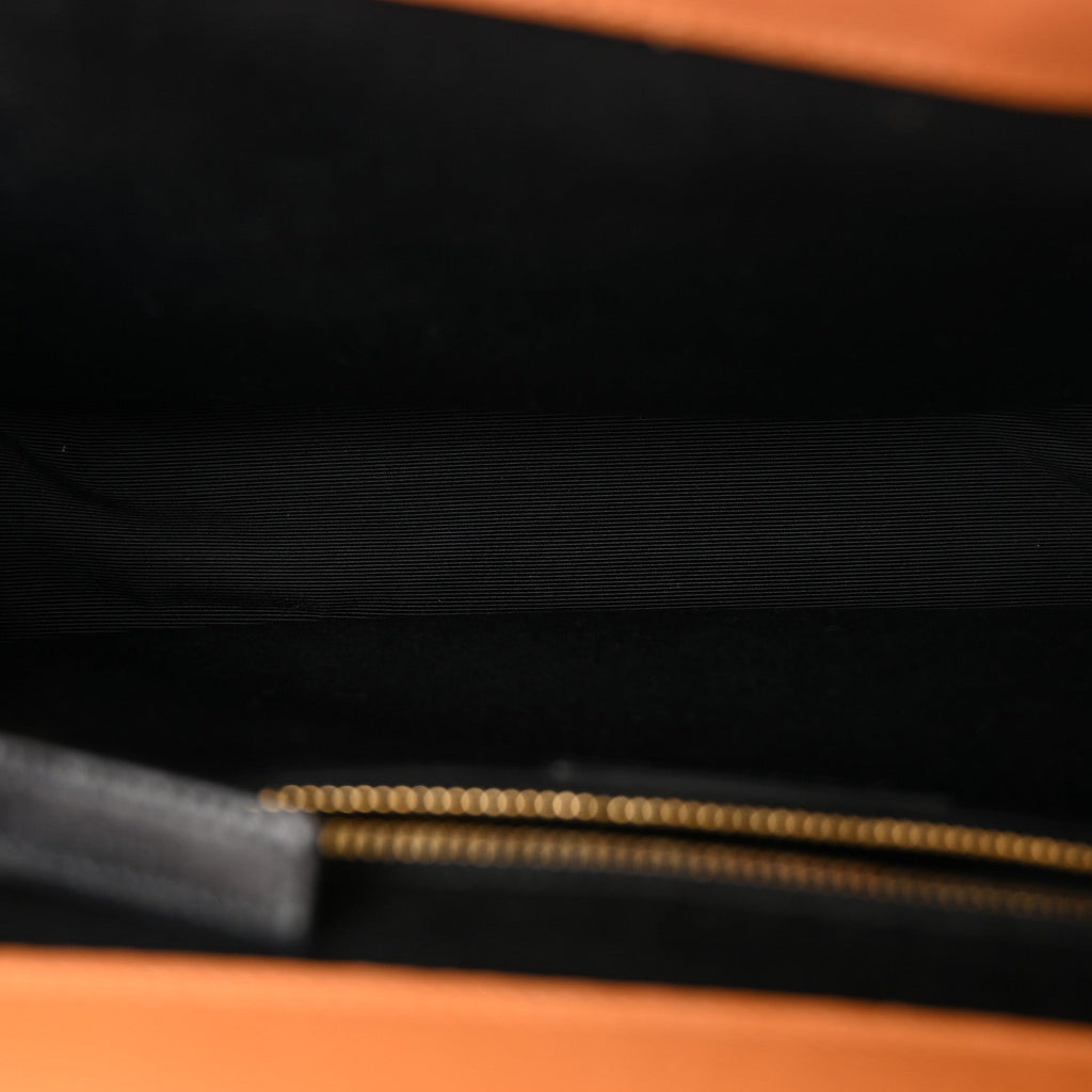 Smooth Calfskin Matelasse Chevron Large Monogram Satchel Brown