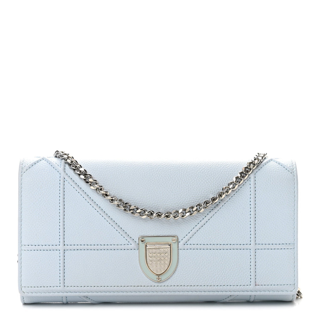 Grained Calfskin Diorama Croisiere Chain Wallet Light Blue