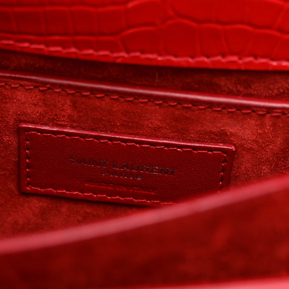 Calfskin Crocodile Embossed Medium Monogram Sunset Rouge Eros