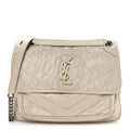 Crinkled Calfskin Matelasse Monogram Medium Niki Chain Satchel Crema Soft