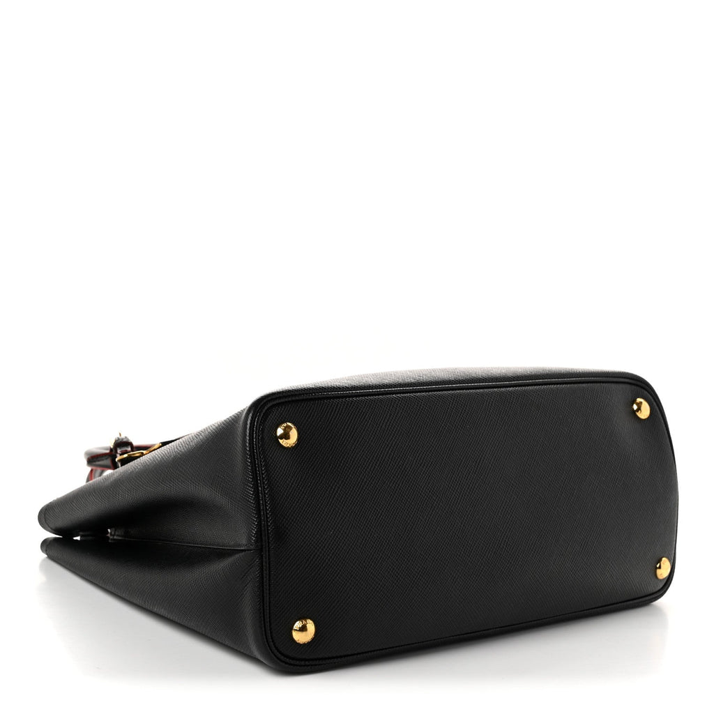 Saffiano Cuir Small Double Bag Black Fuoco