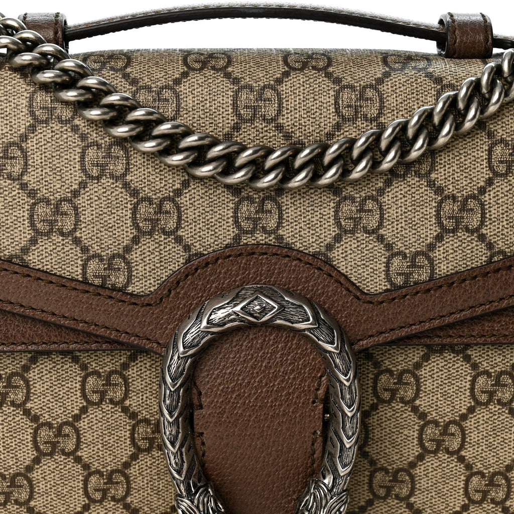 GG Supreme Monogram Textured Dollar Calfskin Top Handle Dionysus Shoulder Bag Beige Ebony New Acero