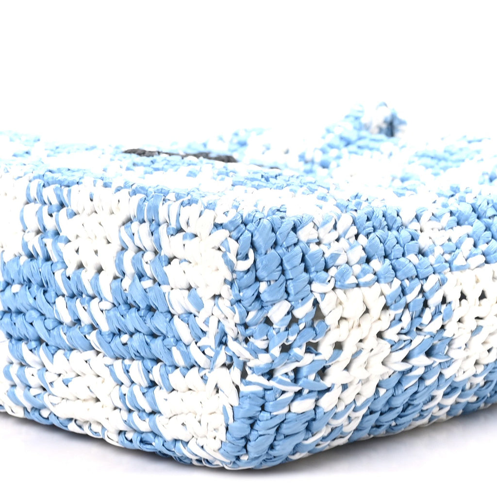 Yarn Raffia Effect Crochet Embroidered Small Logo Tote Celeste