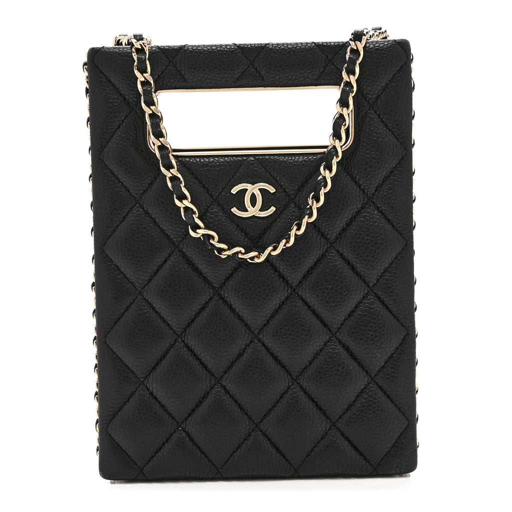 Caviar Quilted Evening Box Bag Black
